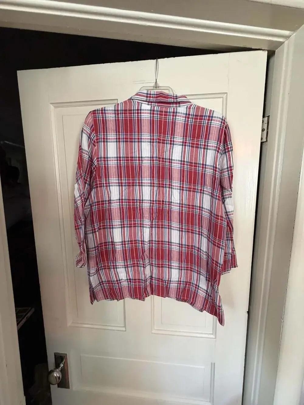 Alfred Dunner Women's Red and White Plaid 3/4 Sleeve Button-Down Top with Floral